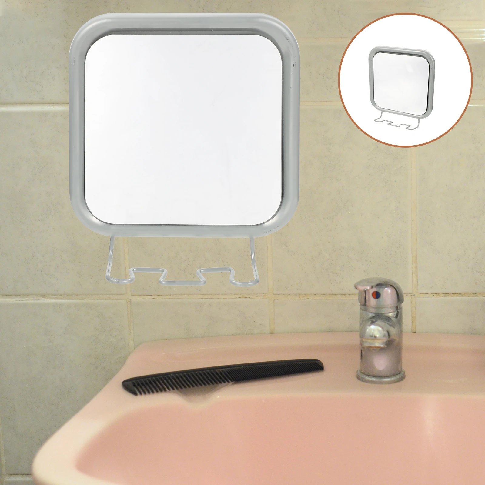 

Suction Cup Hook Makeup Mirror Shower Mirrors Anti Fog Bathroom Vanity Hexagon Iron Stand