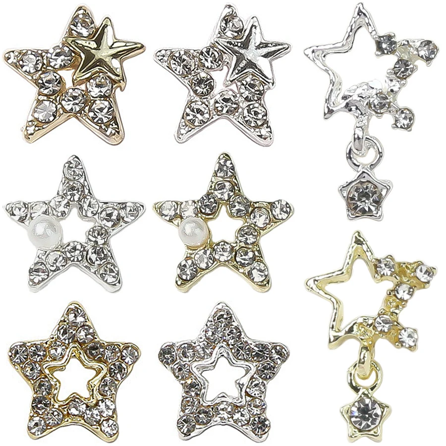 10개입 3D 럭셔리 합금 별 네일 아트 참 장식품 매니큐어 데코 부품 네일 장식 용품