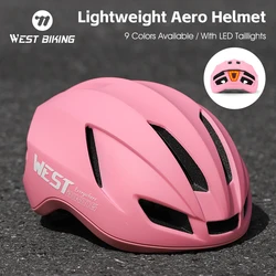 WEST BIKING Female Cycling Helmets With LED Lights Integrated Lightweight Pink Helmets Couples MTB Road Bike Safety Helmets