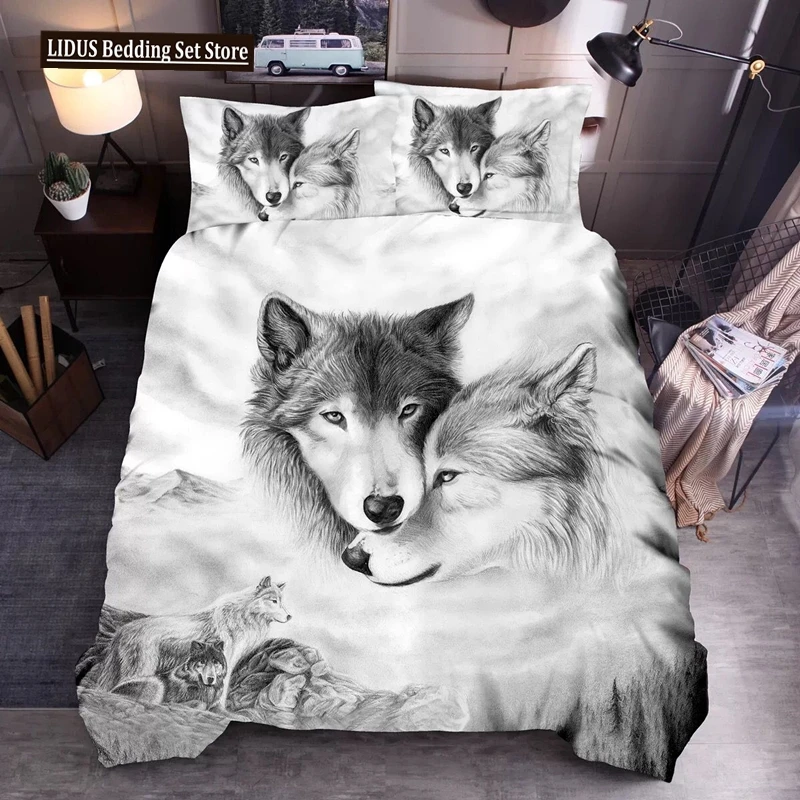 

3D Wolf Print Duvet Cover Set Wild Animals Bedding Set Luxury Modern Gift Wolf Bedding Set Comforter Cover Full King Size 2/3pcs