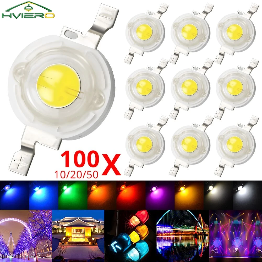 

10/20/50/100X High Power LED Chip Lamp 1W 110-120LM Bead Line Emitter Diode Decoration Light White Red Green Blue DIY Led Bulb