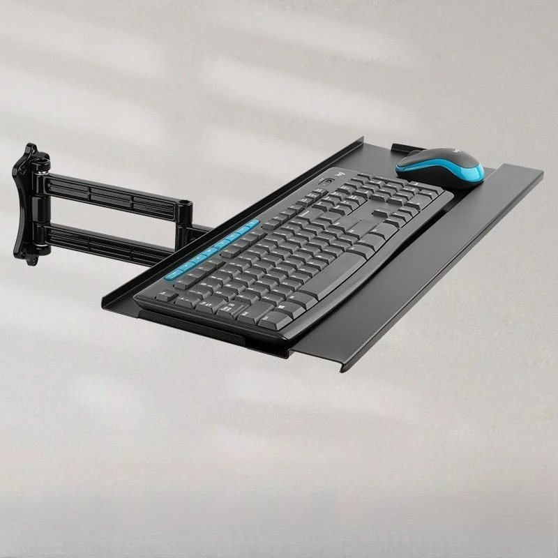 Wall Mount Telescopic Keyboard & Mouse Tray, Swivel Adjustable Arm, Aluminum Profile Bracket for Monitor Desk, Ergonomic Black