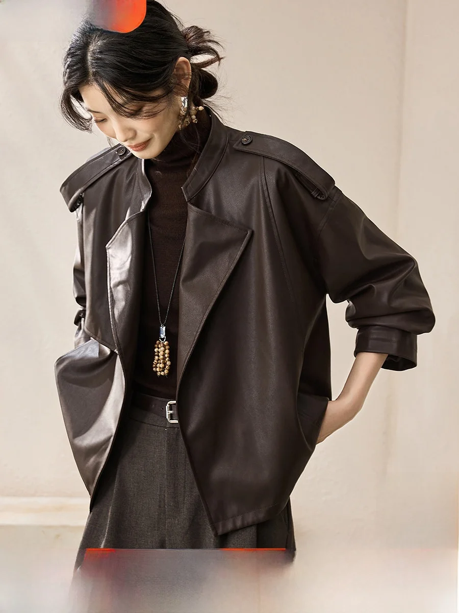 Mehai ort Jaet Casaco de couro 2025 outono temporada slim fit gola clássica blusão agasalhos para mulheres