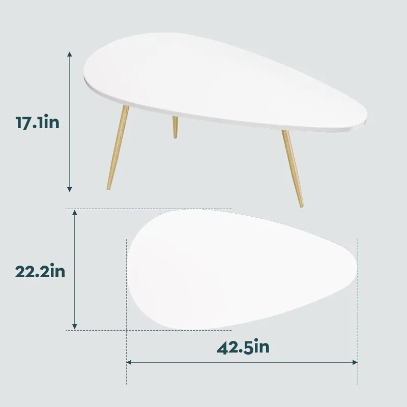 Modern Coffee Table White Coffee Tables forSmall Space Unique Simple Oval Center Table for Living Room Home Office Easy Assembly