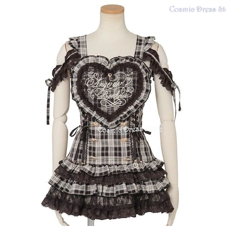 Sweet Cute Lolita Two-Piece Set – Jirai Kei Japanese Style, Lace Heart Embroidery Jumper Skirt + Mini Inner Skirt, Mass-produced