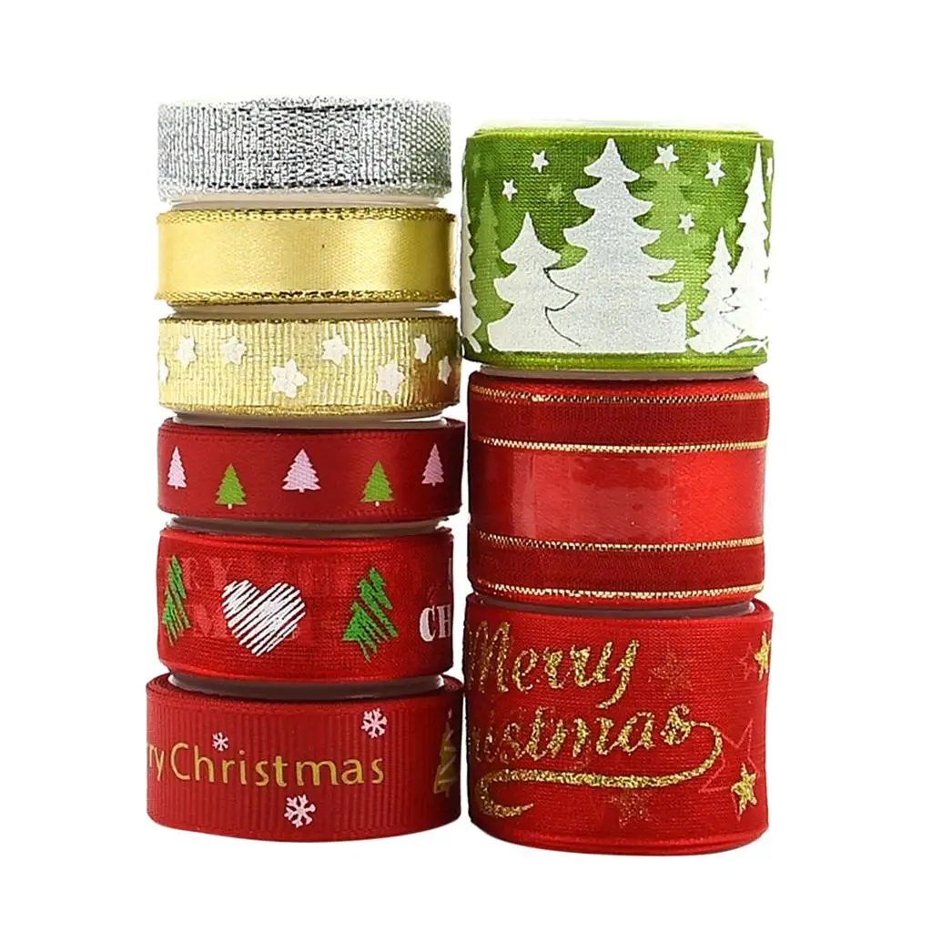 

Рождественские атласные ленты из грогрен-ткани с принтом, прозрачные кружевные тесьмы для праздничного декора и упаковки подарков