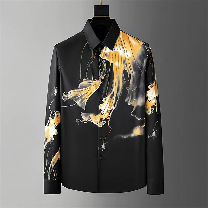 

New Men's Long Sleeve Shirt White Black Lightweight Transparent Business Casual Men's Fashion Tops Plus Size 2024