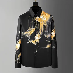 New Men's Long Sleeve Shirt White Black Lightweight Transparent Business Casual Men's Fashion Tops Plus Size 2024