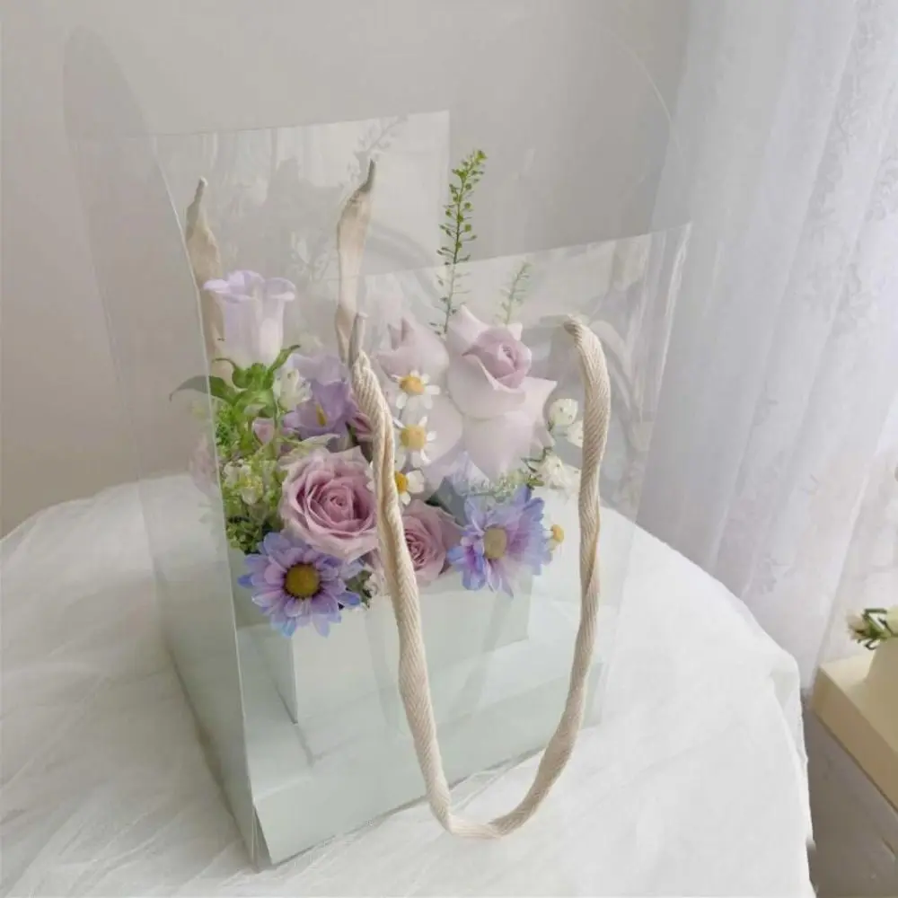 Romantic Transparent Handheld Flower Box Portable Handbag Flower Bouquet Arrangement Box DIY Cake Packaging Box Party Supply