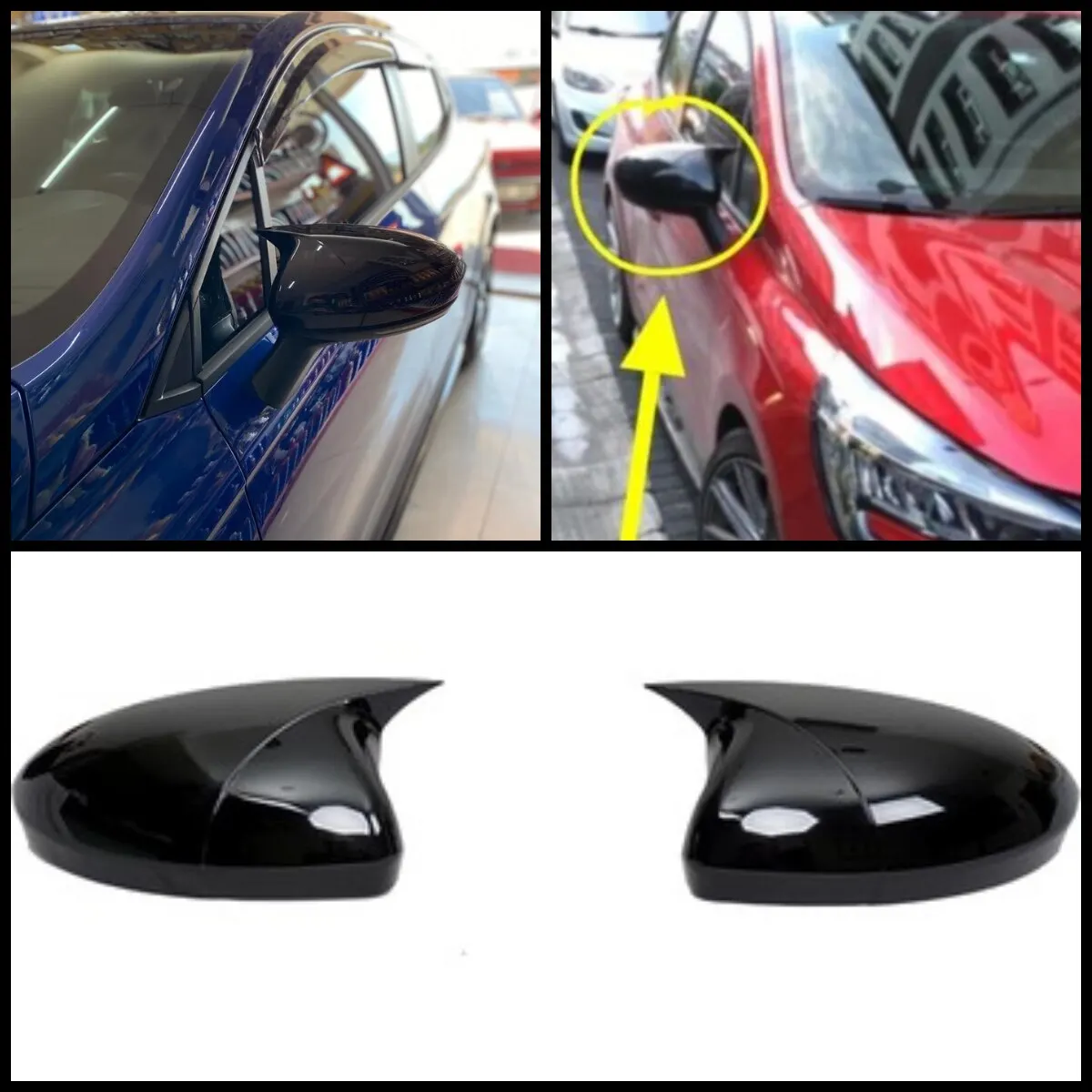 

2 PCs ABS plastic bat wing mirror covers rearview mirror case cover glossy black car accessories For Renault Clio 5 MK5