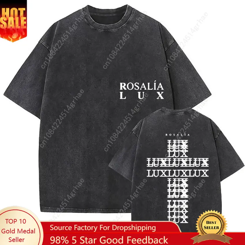 

Rosalia Lux Tour Album 2025 Vintage Washed T Shirts Men Women Casual Oversized Cotton T-shirt Fashion Pop Print Clothing Tshirt