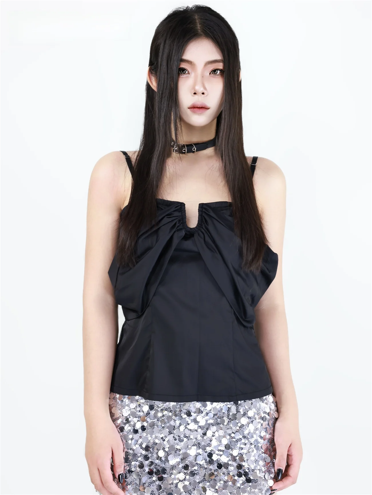 

Регулируемый однотонный черный жилет с завязками на талии, приталенный, женский летний повседневный топ