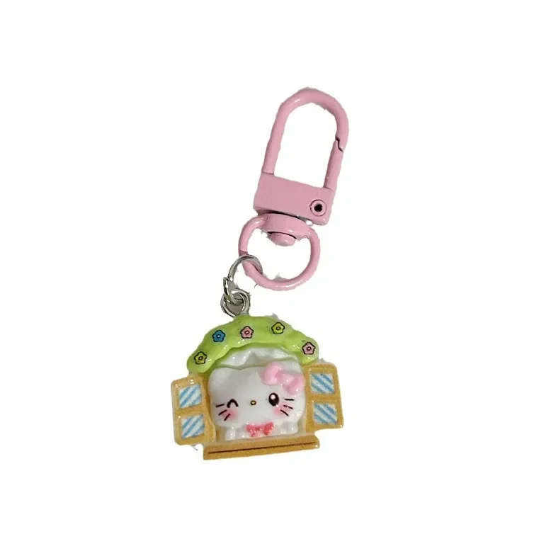 Sanurgente-Porte-clés série Hello Kitty pour filles, fleur de dessin animé mignon, décoration de pendentif de sac à dos doux, cadeaux de vacances pour meilleurs amis