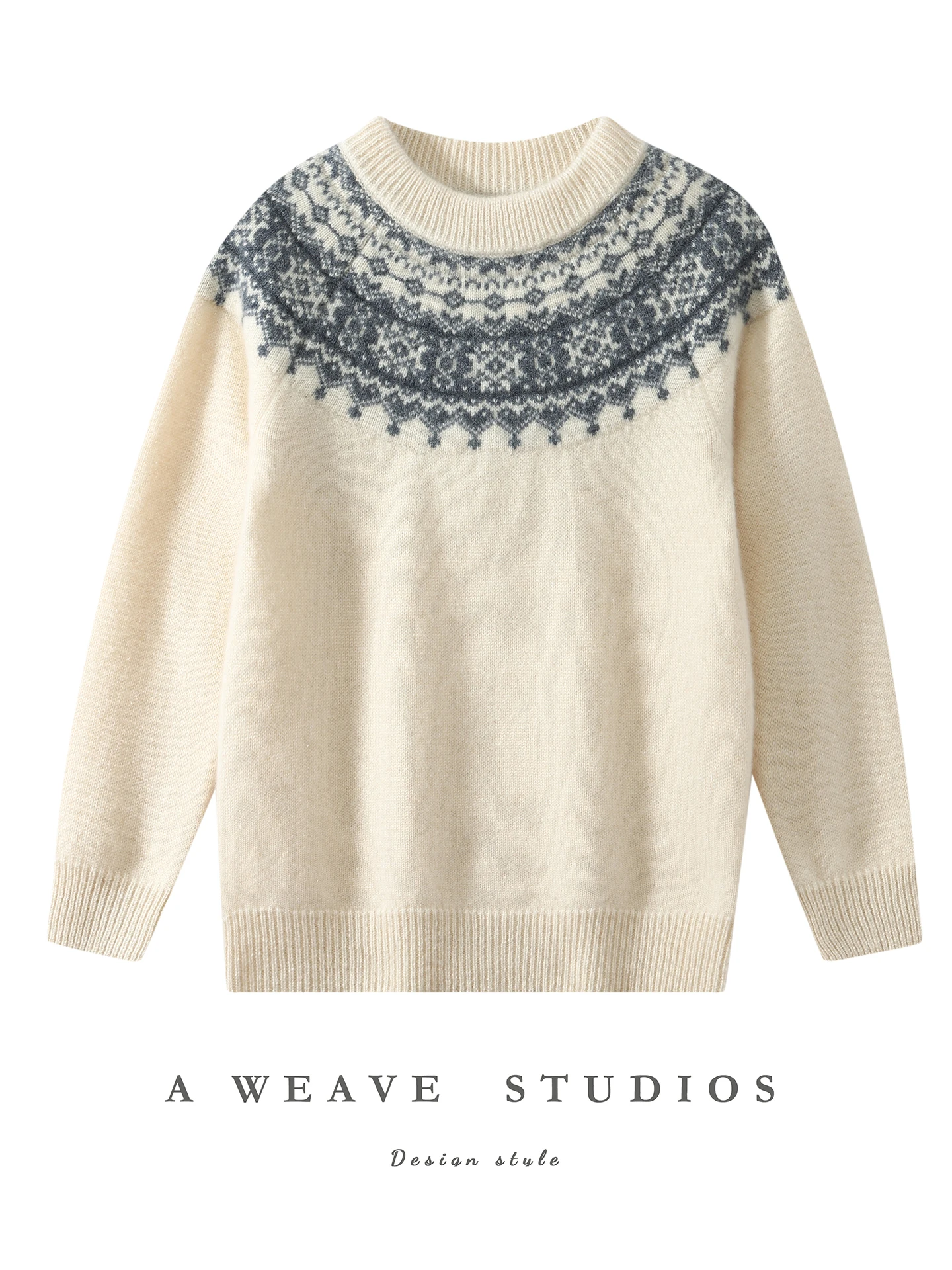 Child 100% Cashmere Pullover Sweater Girls Autumn Winter Fair Isle Jacquard Cute Versatile Basic Long Sleeve Knitwear Tops Soft