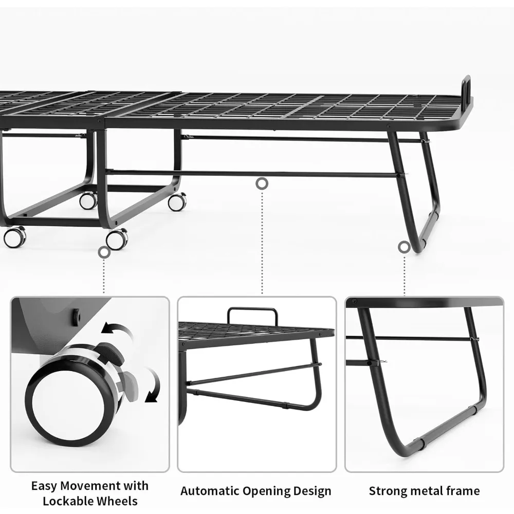 سرير قابل للطي مع مرتبة إسفنجية الذاكرة، سرير ضيوف قابل للطي مقاس 75 × 31 للبالغين، موفر للمساحة، إطار معدني محمول بحجم سرير قابل للطي