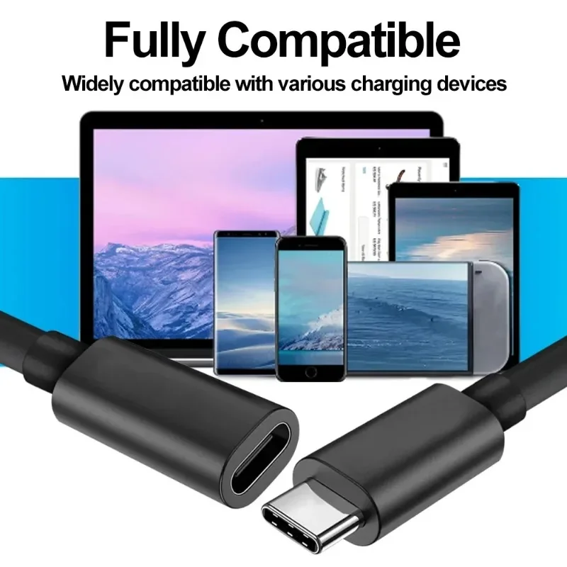 USB C Data Cables 60W Type-C Extension Cord Type-c Male To Female 3A Extension Cable Gold-plated Extensor Charger Wire Connector