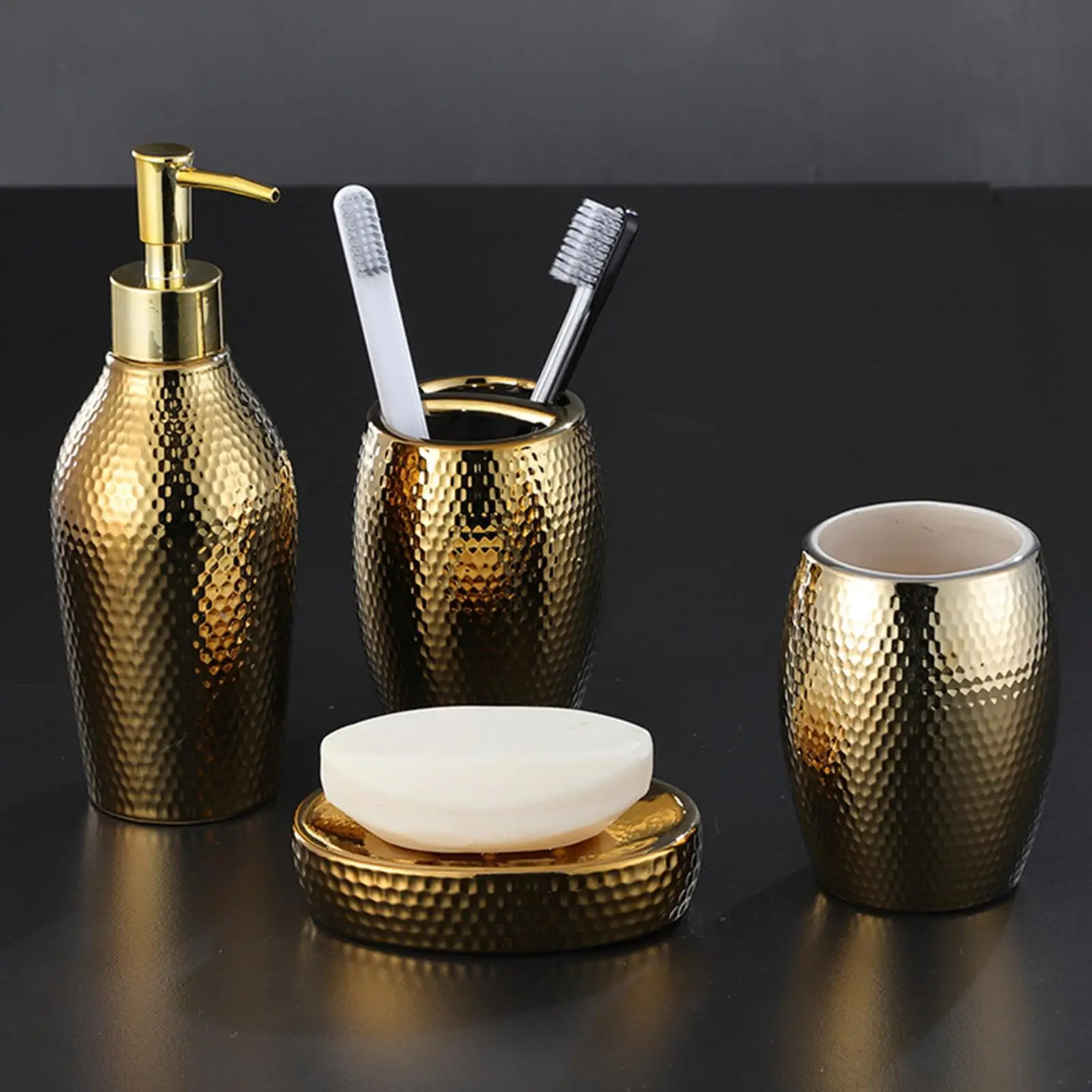 Nordic Bathroom Accessories Set, Ceramic Bath Golden Supplies 4 Pcs/Set