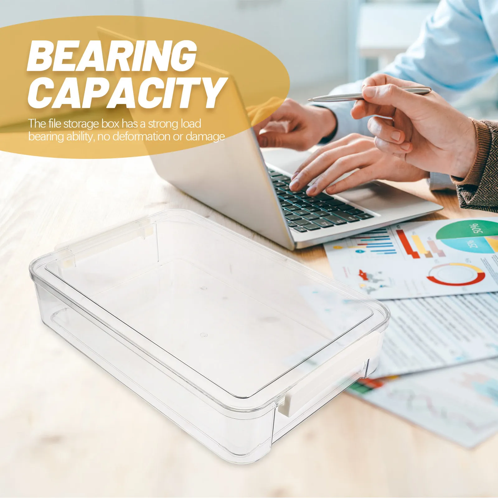 

A4 Size Clear Plastic File Box Document Storage Container for Papers Certificates Cash Checks Receipts Stackable Office