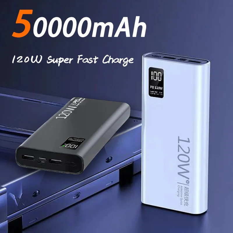 120W High Capacity Power Bank 50000mAh Fast Charging Powerbank Portable Battery Charger For Xiaomi iPhone Samsung 2025