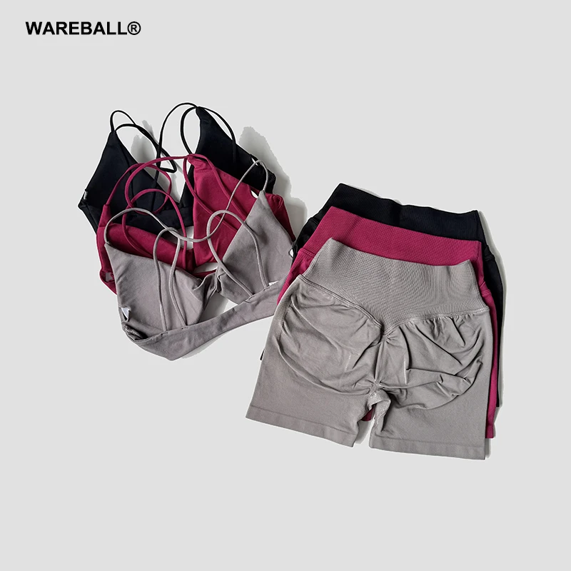 WAREBALL Yoga Vision Twist Front Sport-BH Leggings Gym-Set Damen Hochelastischer Sport-BH Weste Po-Lift Shorts Sport-Set