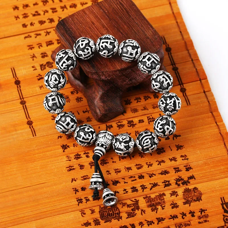 Sanskrit Six Words Engraved Buddha Bracelet OM Mala Beads Bracelets For Men And Women Mantra Prayer Buddhism Jewelry