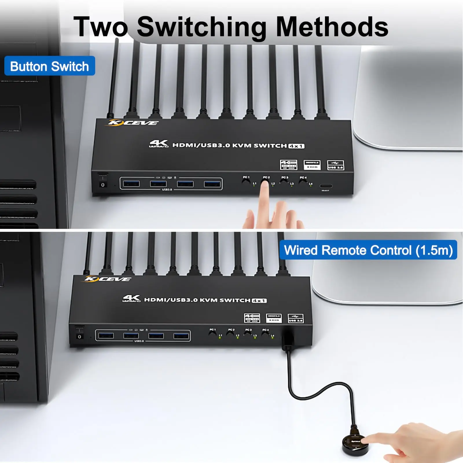 Imagem -05 - Usb 3.0 Kvm Switch Hdmi Portas em Hub Usb de Saída Hdr Edid Sharer Switch para Teclado Mouse Print