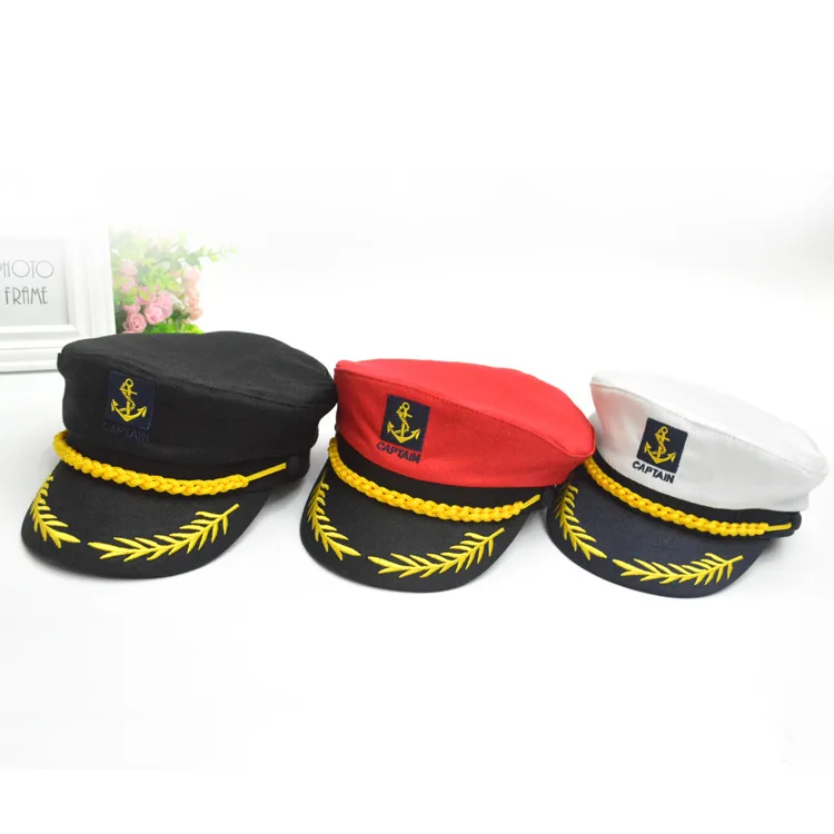 Military Hat Army Peaked Festival Party Performance Event Embroidered Ship Anchor Wheat Ear Captain Prop Men Flat Top 8M198