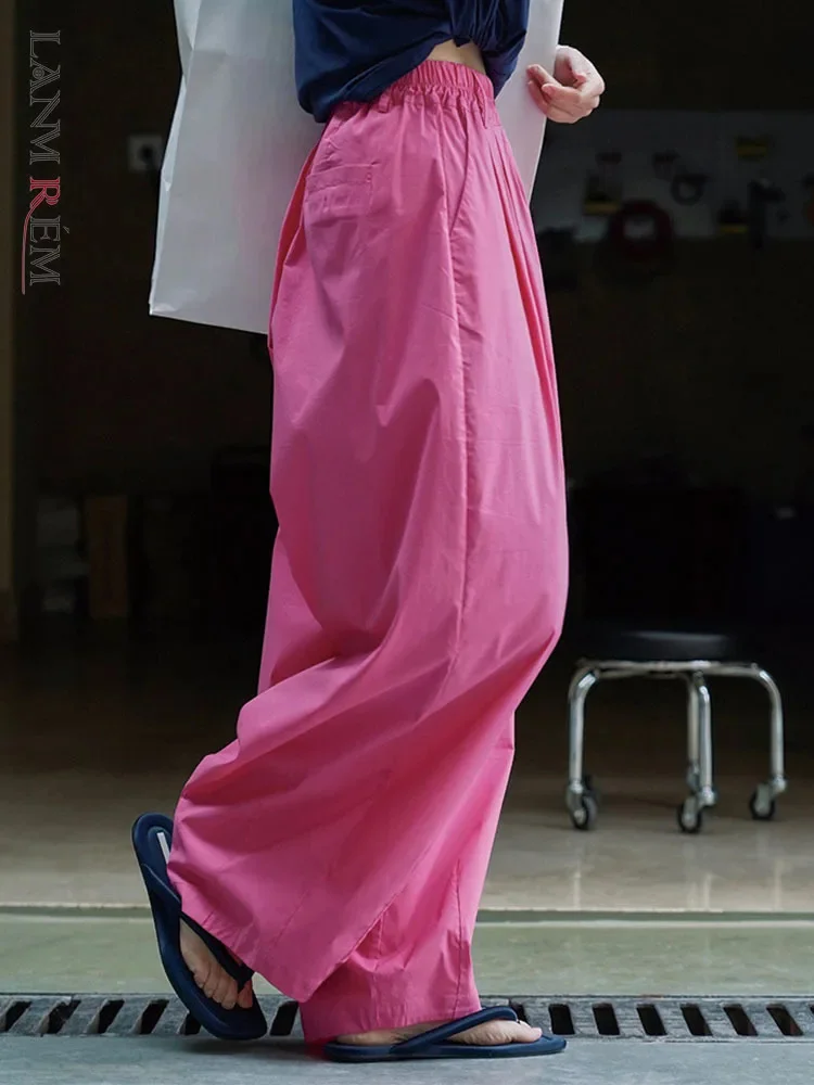 

Casual Thin Pants For Women High Elastic Waist Wide Leg Trousers Fashion Tide Female Clothing 2025 Spring New 2YA1733