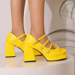 Square Toe Women Shoes 2025 Spring Pumps Sandals Ladies Casual Heels Lace-Up Shallow Mouth Slip On African Straps Big Comfortabl