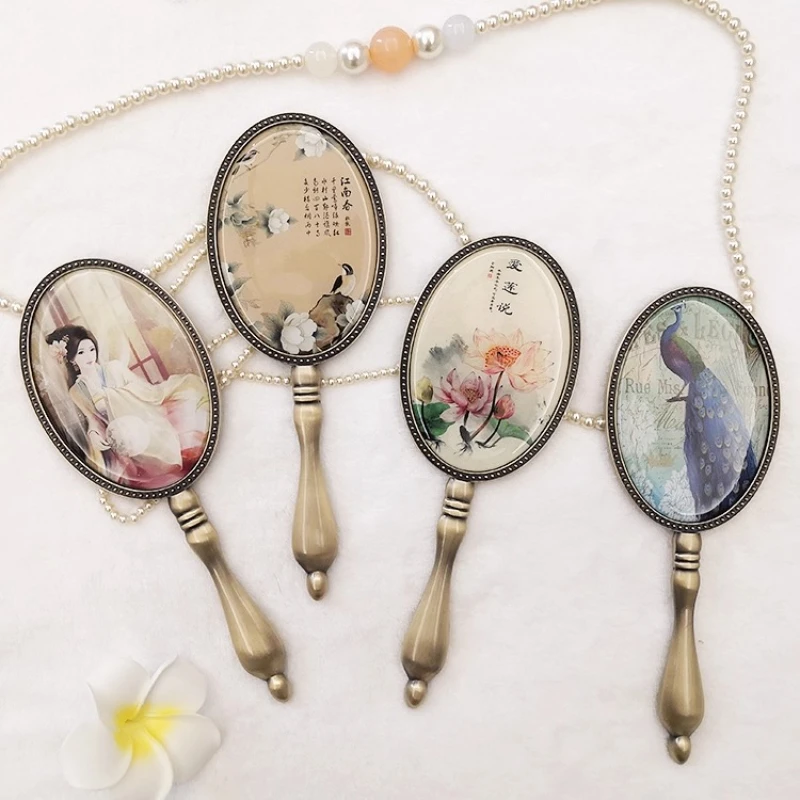 Vintage-Handspiegel aus Bronze – kleiner tragbarer Schminkspiegel mit Metallgriff (Retro-runder Kosmetikspiegel für Frauen und Mädchen)
