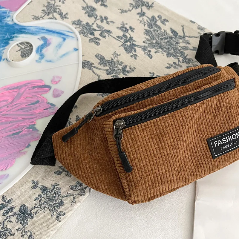 Corduroy Women\'s Waist Bag Small Canvas Ladies Shoulder Crossbody Bags for Women 2023 Fanny Pack Fashion Phone Female Chest Bag