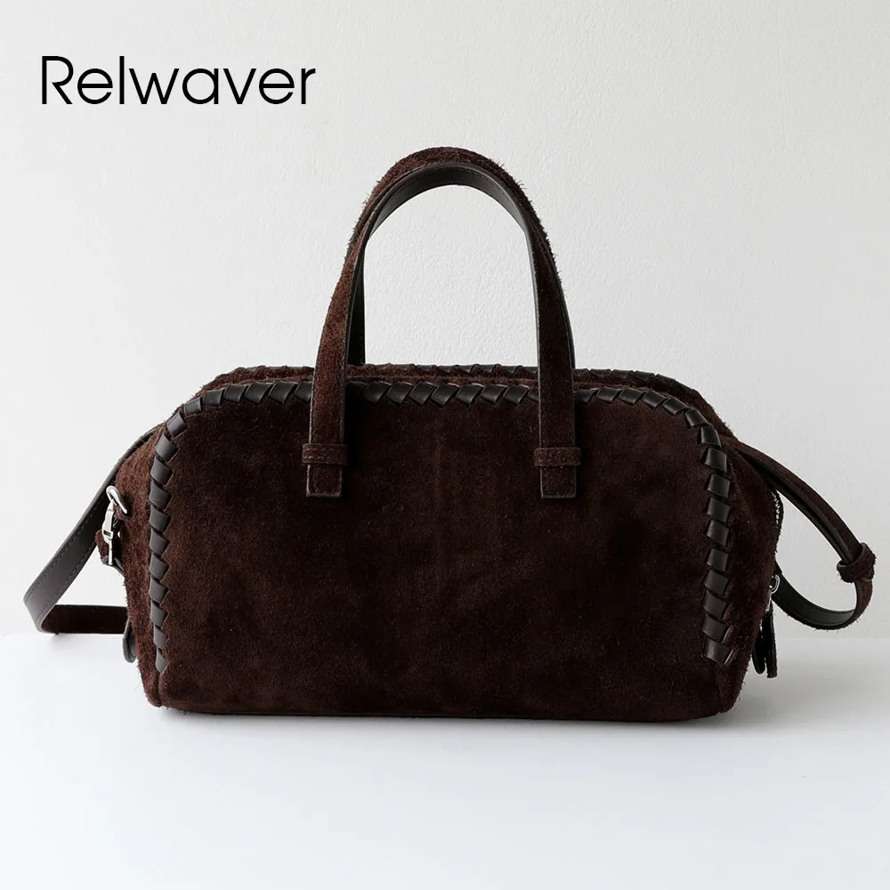 

Relwaver women handbag small suede cowhide pillow bag fashion shoulder bag party crossbody bag 2026 spring coffee women bag