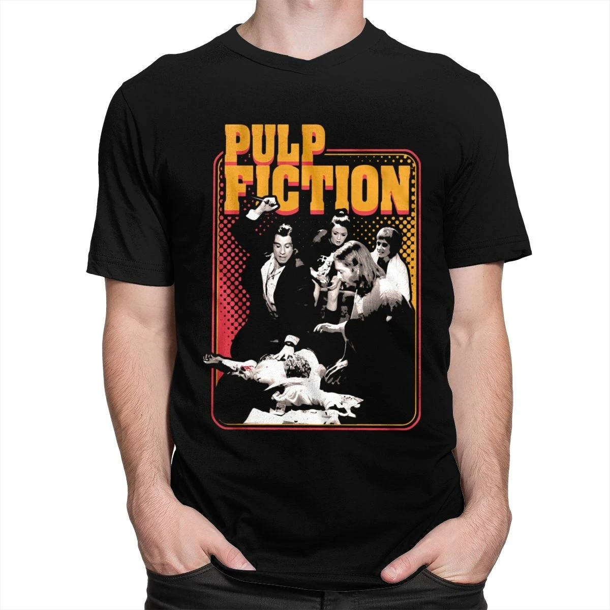 Man T Shirt Funny Retro Adrenaline Shot Pulp Fiction TShirt Men Women Short Sleeved Tops Mia Wallace Tops Quentin Tarantino Tee