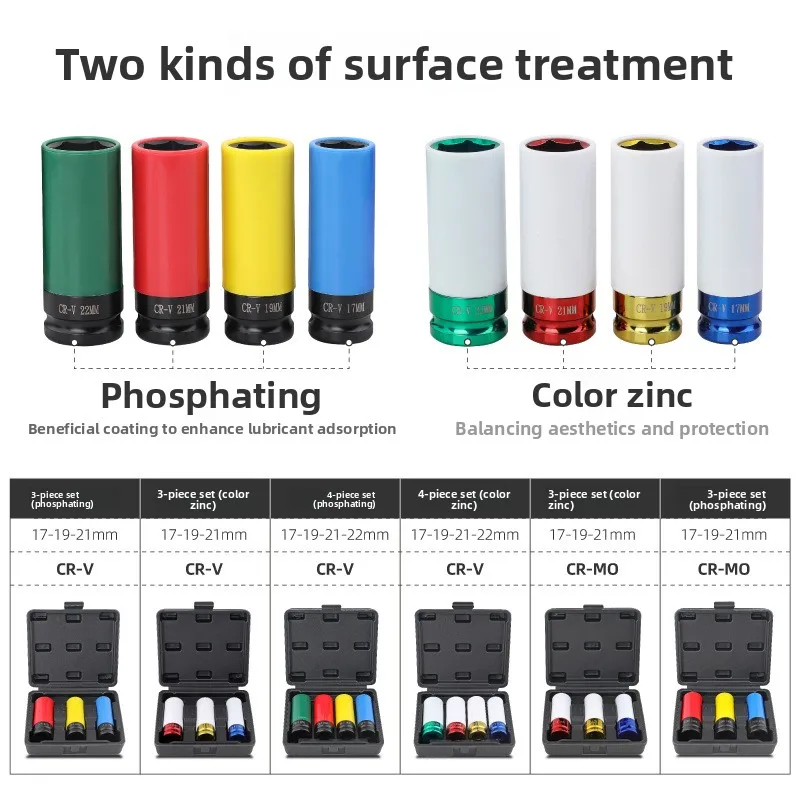 1/2 Drive Wheel Lug Nut Impact Socket 17 19 21mm Thin Wall Protective Sleeve Extension Rim Protector for Air Pneumatic Wrench To