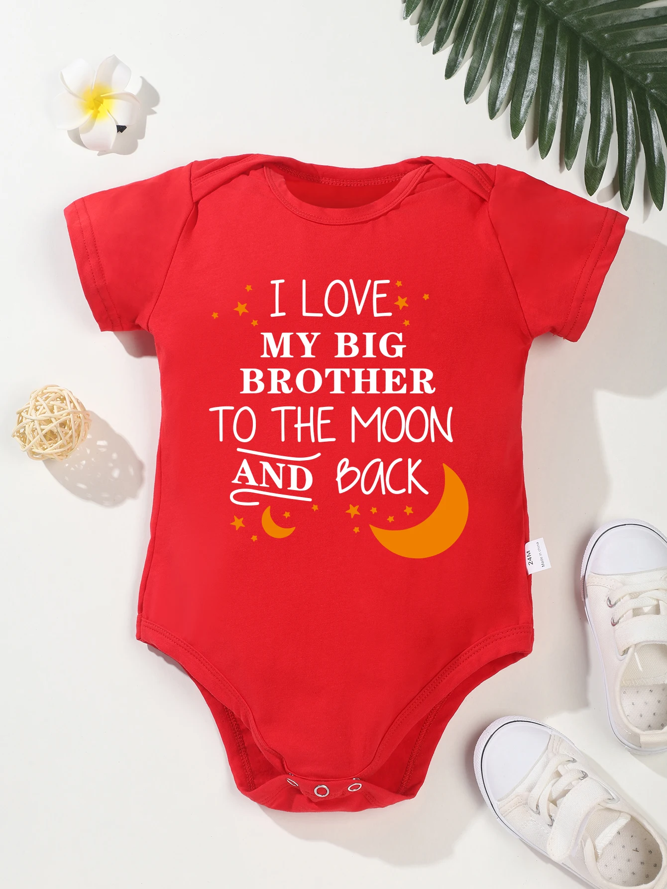 Love to the Moon and Back Baby Girl Clothes Short Sleeve Red Cotton Newborn Boy Bodysuit Beautiful Print Urban Casual Outfits