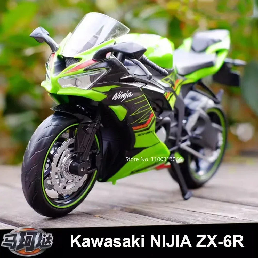 1:12 Kawasaki NIJIA ZX-6R Motorcycle Alloy Cars Model Toy Rubber Tires Wheel Steering Slide Forward Miniature Vehicle Child Gift