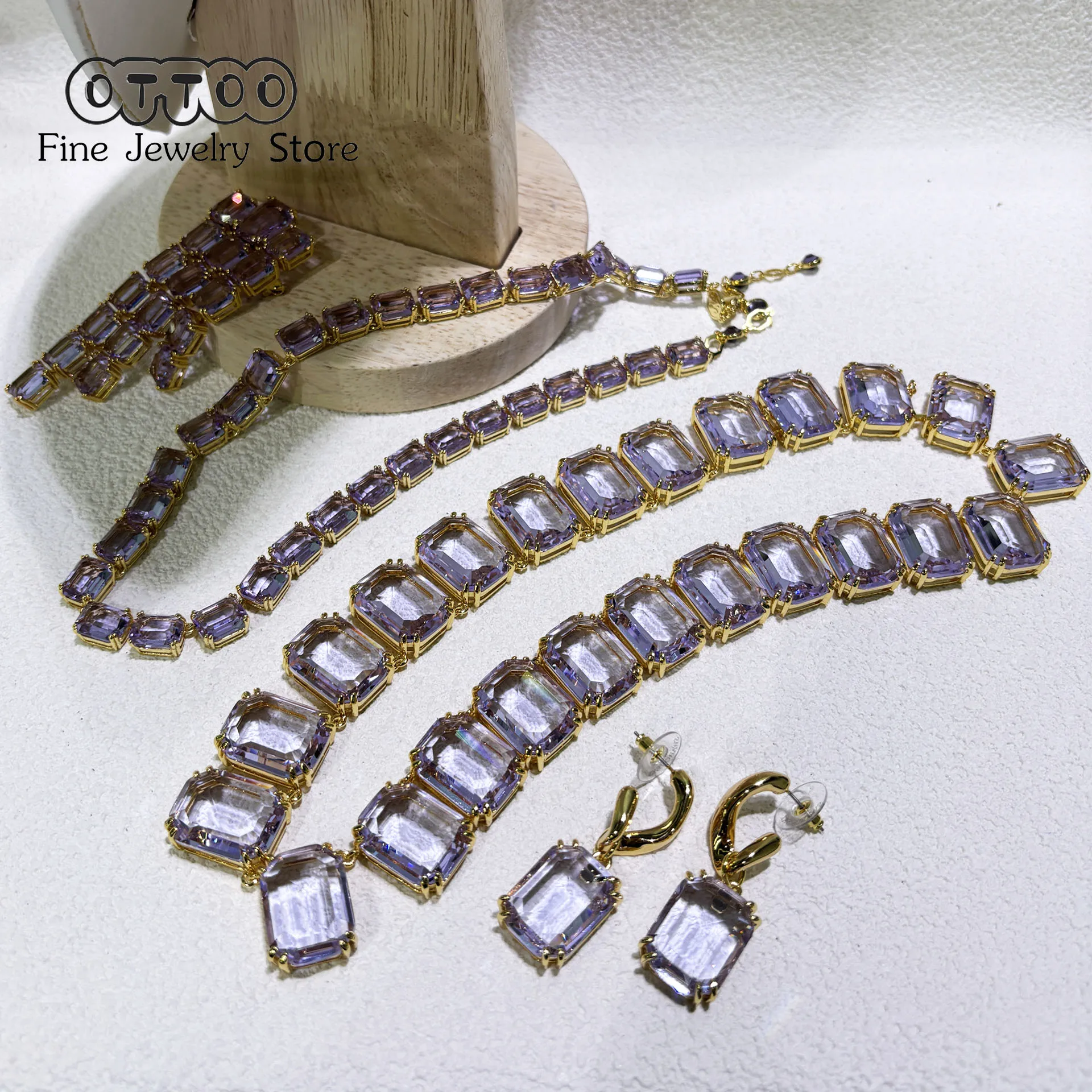 

Original 2025 Purple Zircon Crystal Necklace Fine Jewelry Set for Women Stainless Steel Geometric Earrings Brooch Romantic Gift