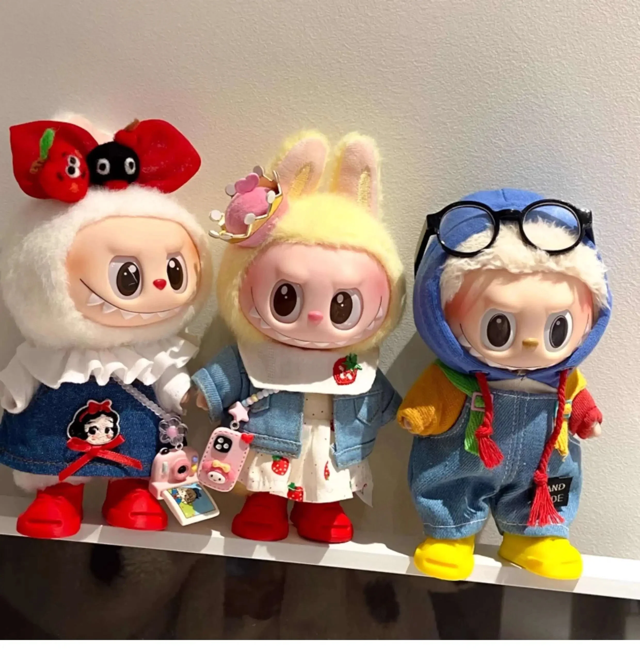 

17cm Labubu Pendant Dolls New Denim Outfit | Original Designer Overalls Set V1-V2 | Luxury Mini Doll Clothes Accessories