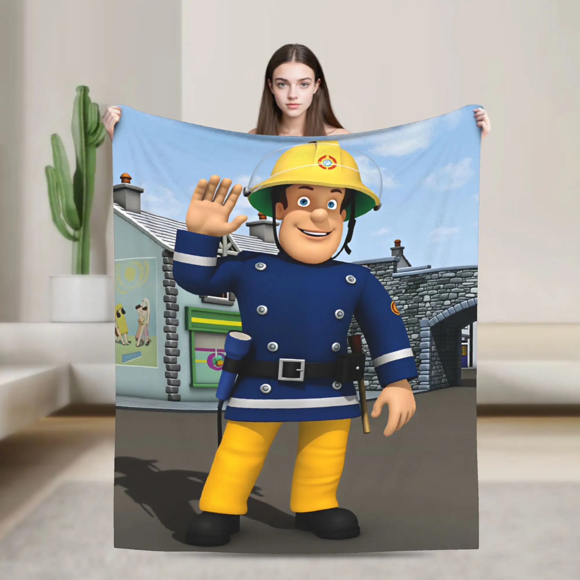 Super Warm Blanket Camping Fireman Sam Bedding Throws Firefighter Flannel Bedspread For Couch Chair Fluffy Sofa Bed Cover