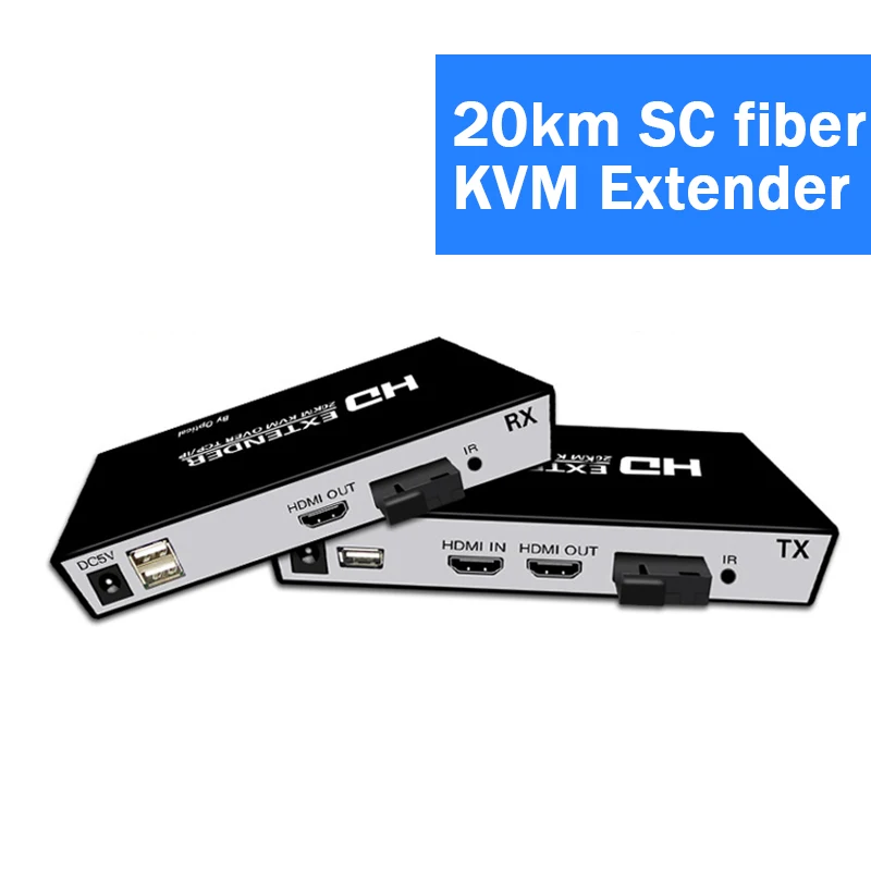 20Km HDMI Fiber KVM Extender over SC Port Fiber Optic Cable 1080P HDMI To Fiber Transceiver Extender with Loop-out for PC TV NVR