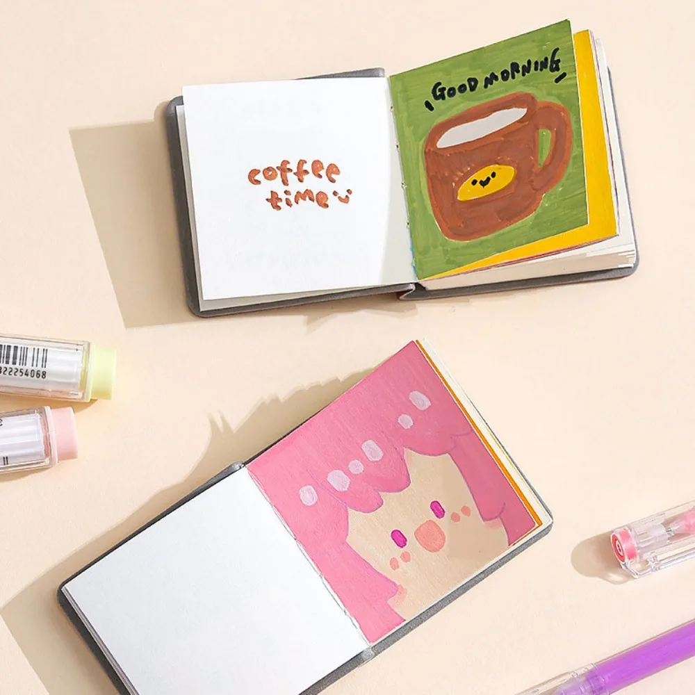 3Pcs Mini Paintbook Portable PU Cover Pocket Drawing Picture Book 5*5cm Square Simple Cute Compact Hand Ledger Notebook