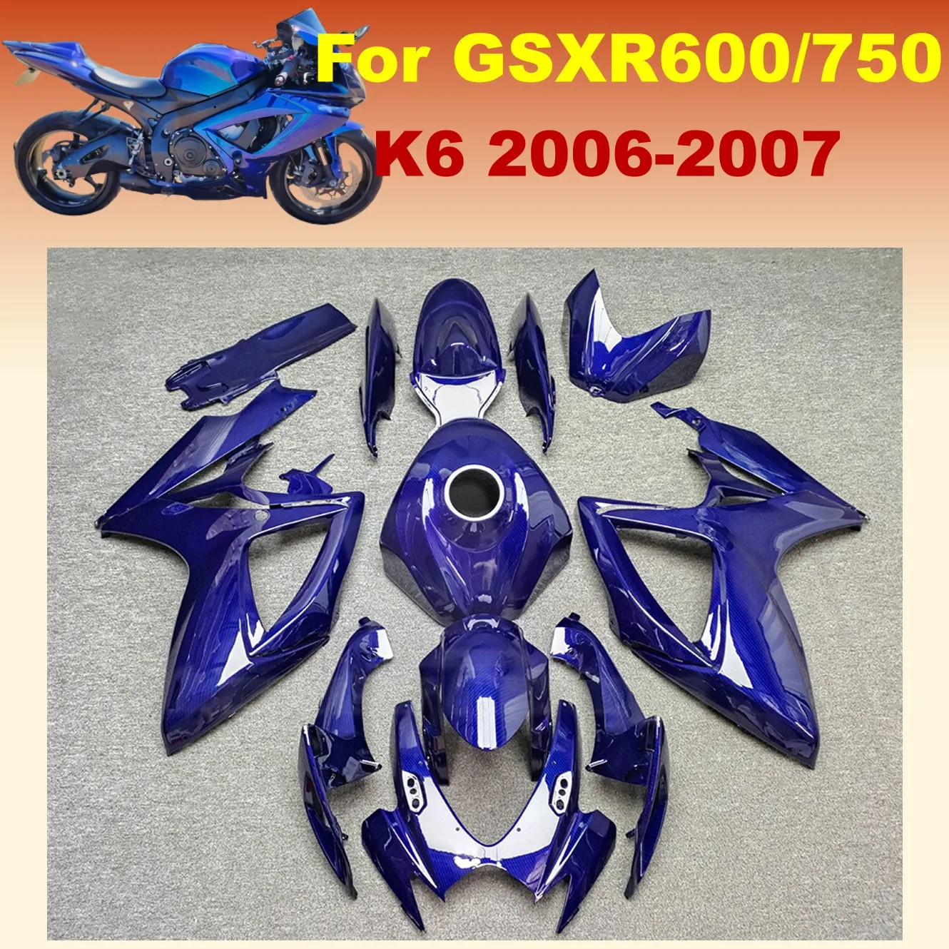 Gloss Blue Carbon Fiber Fairing Kit for Suzuki GSXR 600 GSXR 750 K6 2006 2007 GSX-R600 GSX-R750 ABS Injection Full Set
