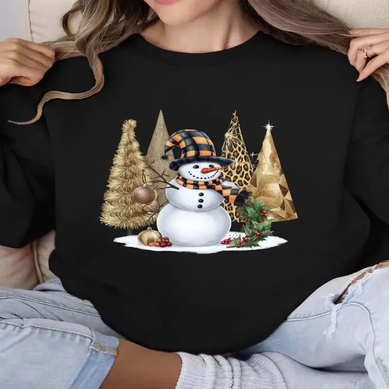 

Зима-Осень, женская толстовка больших размеров, женская одежда больших размеров, дерево, снеговик, арт-дизайн, модный уличный стиль, удобный топ