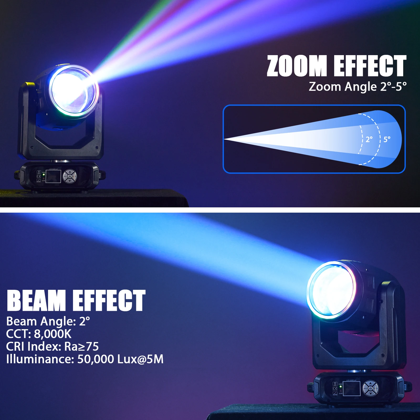 U'King 200 واط LED شعاع تتحرك رئيس شعاع الضوء مع شريط إضاءة 12 لون 15Gobo قوس قزح تأثير ضوء المرحلة لحزب نادي ديسكو بار