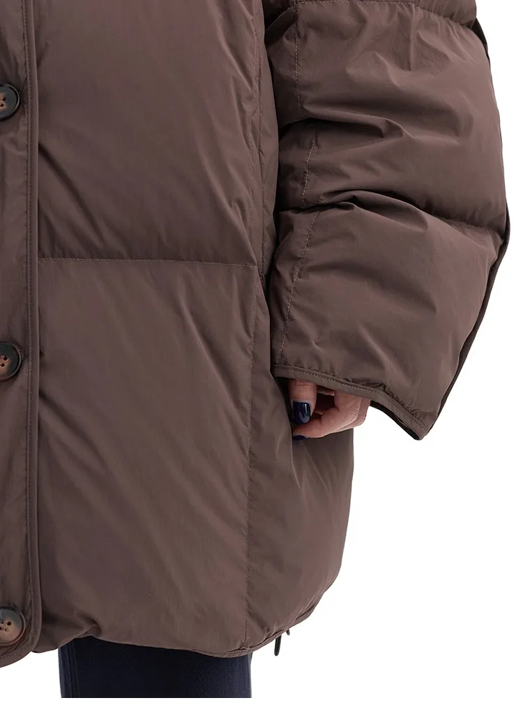 Women's Mid-Length Oversized down Jacket with Stand Collar, Warm Oversized Jacket Filled with White Duck Down, New Winter 2025 Model