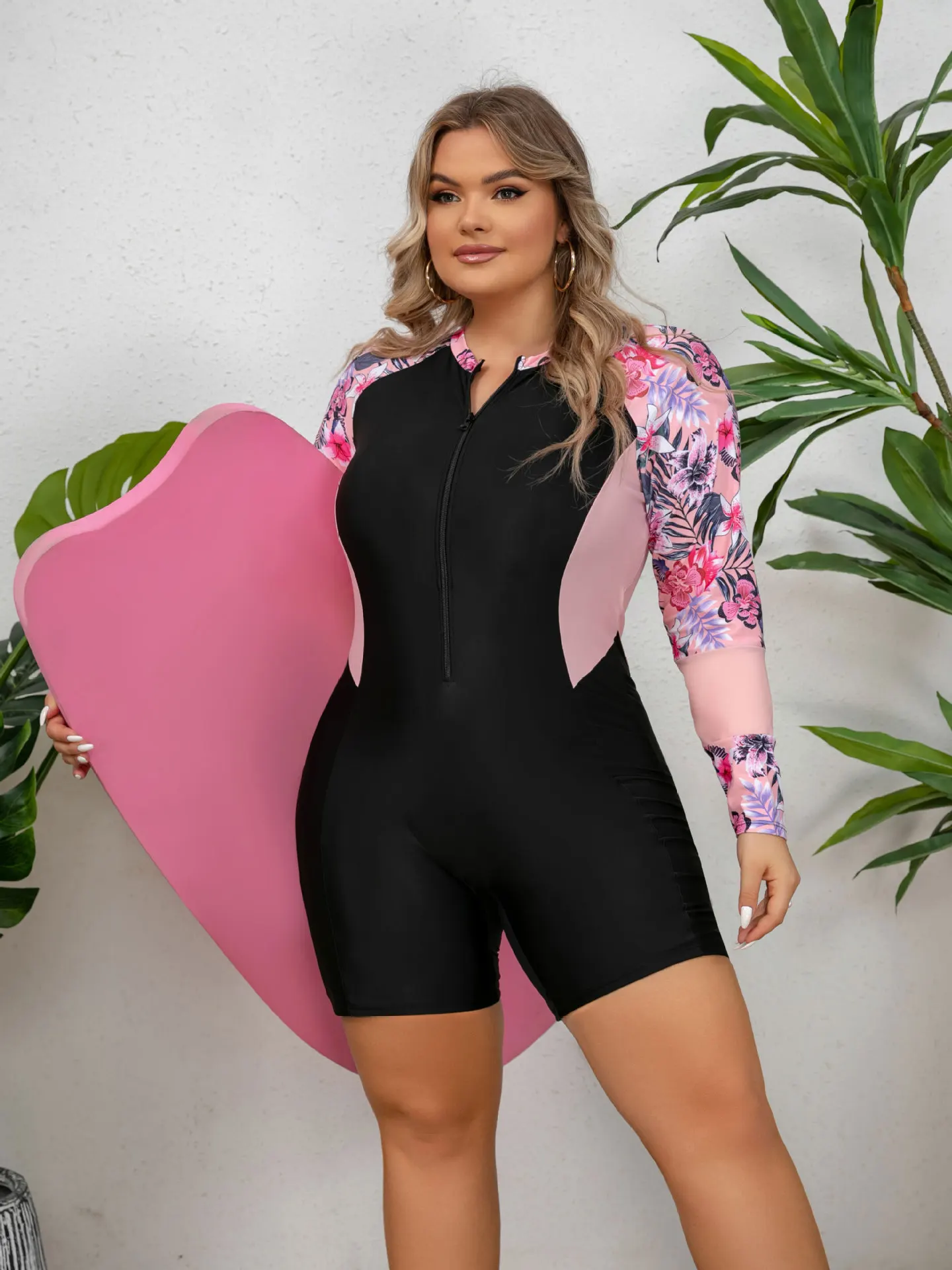 

Large Size One-piece Zipper Sports Swimsuit Women's Long Sleeved Surfing Swimsuit Flat Cornered Jellyfish Suit Snorkeling Suit