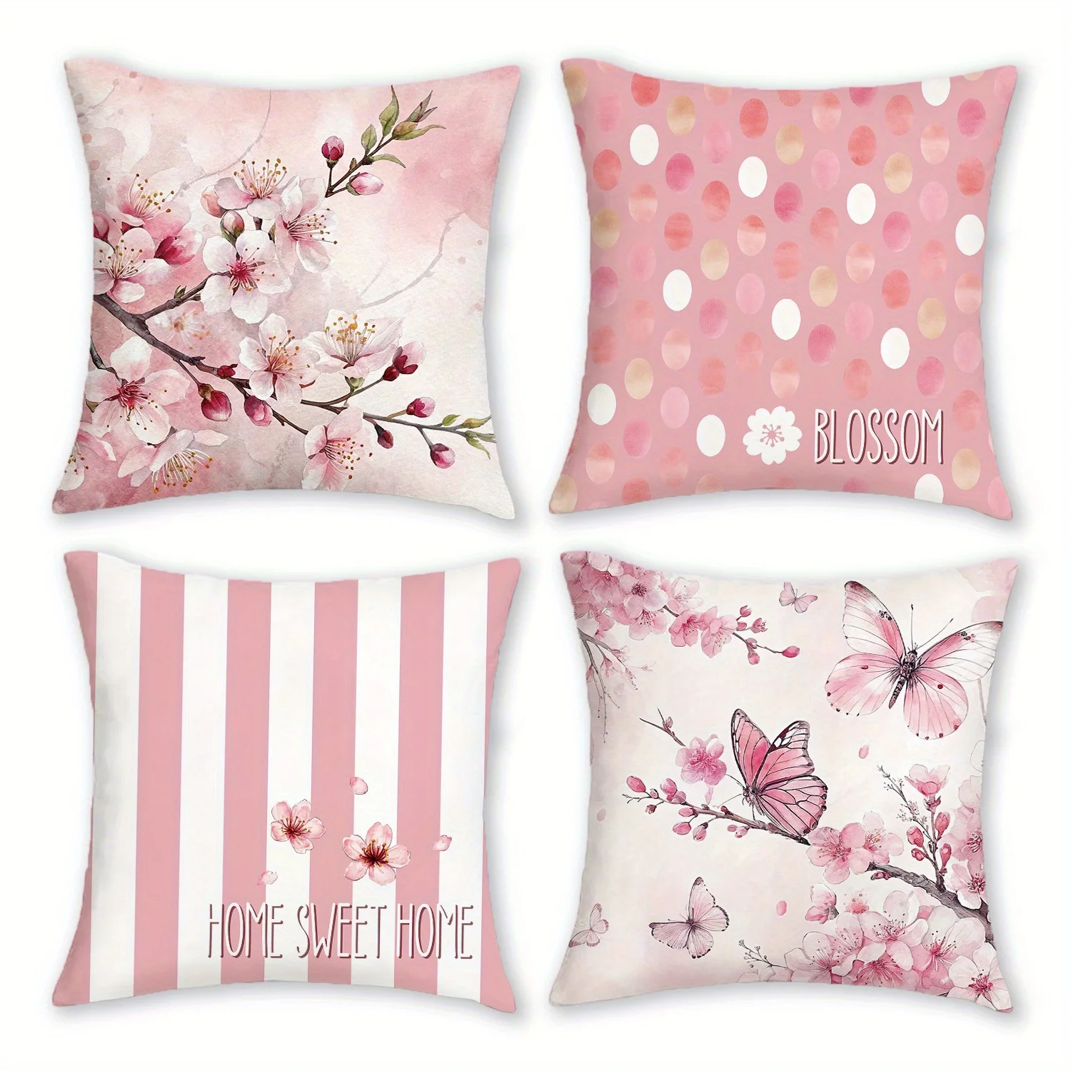 1/4pcs Pink Blossom and Butterfly Printed Pillowcases for Cozy Home Sofa cushion cover home bedroom room decoration