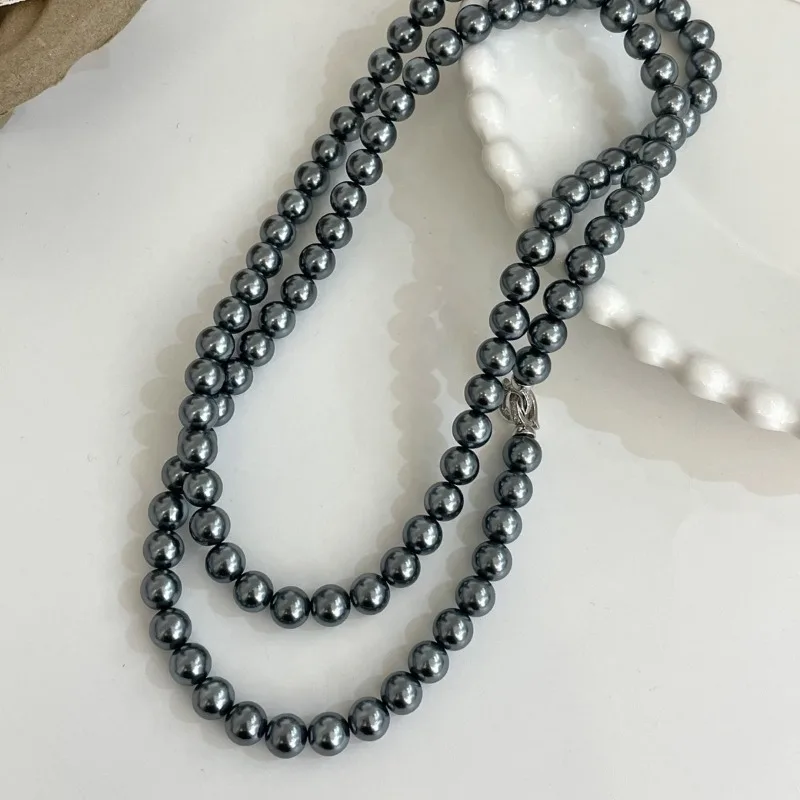 925 sterling silver natural 18"8-9mm black pearl necklace for women, versatile, exquisite, romantic, French pearl new style