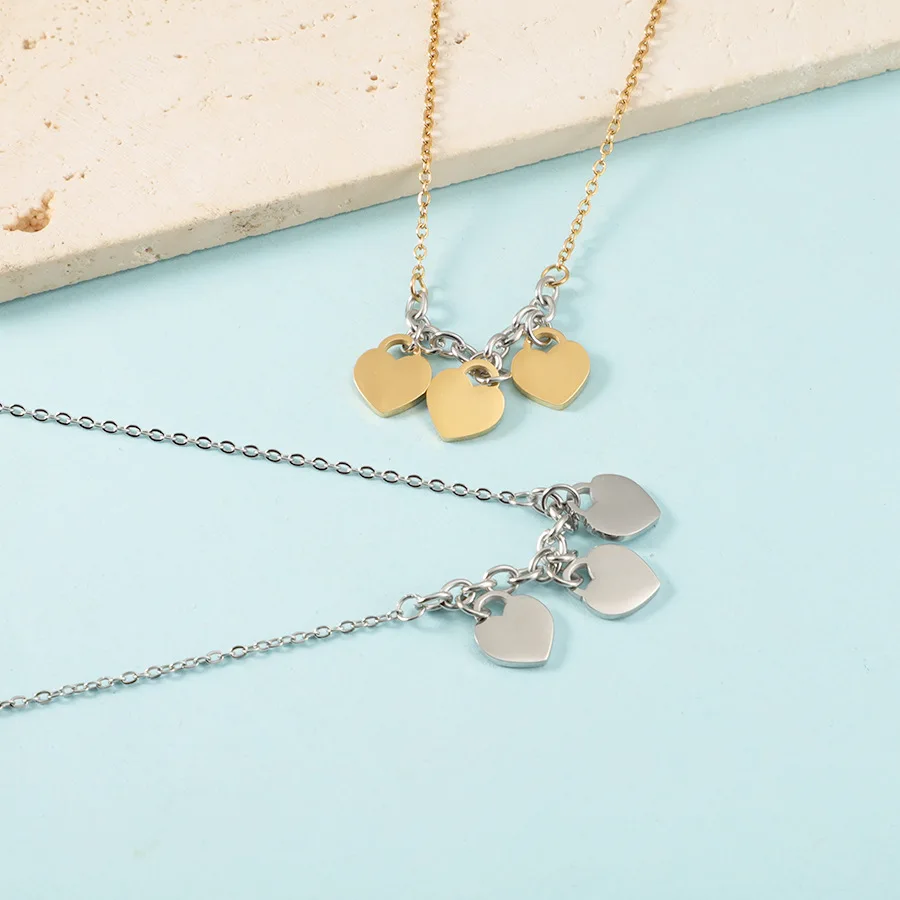

5pcs/lot M Stainless Steel Mirror Polished Three Heart Pendant Necklaces Choker DIY Women Men Fashion Jewelry Gift 45cm