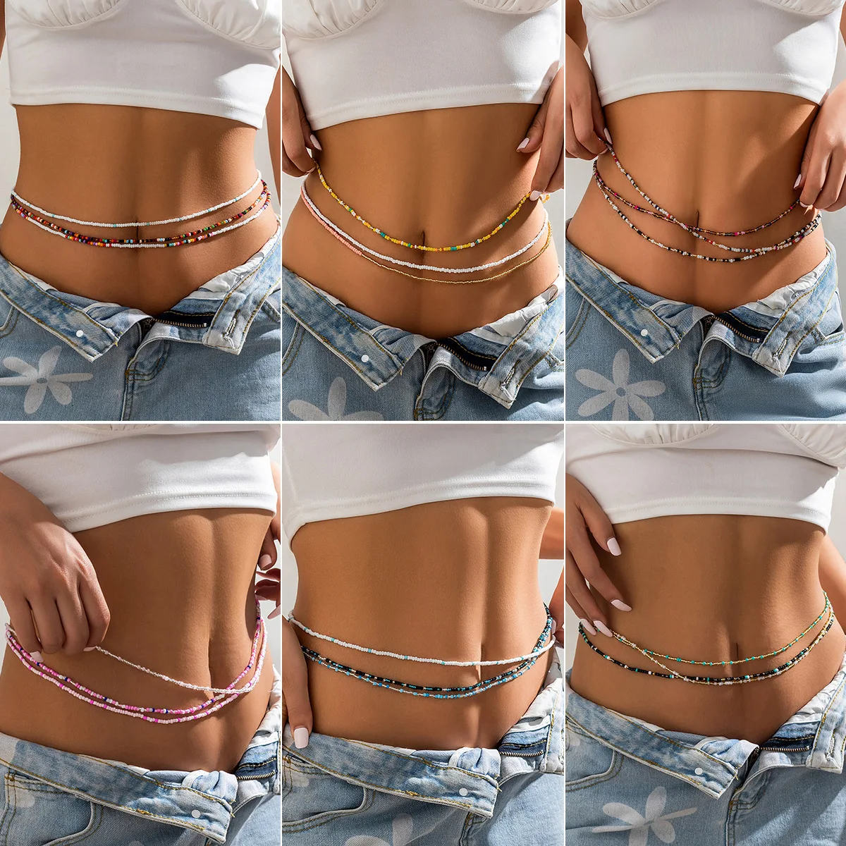 Premium Elastic Beach Waist Chain Mixed Color Seed Beads Simple Layered Body Chain Versatile for Women